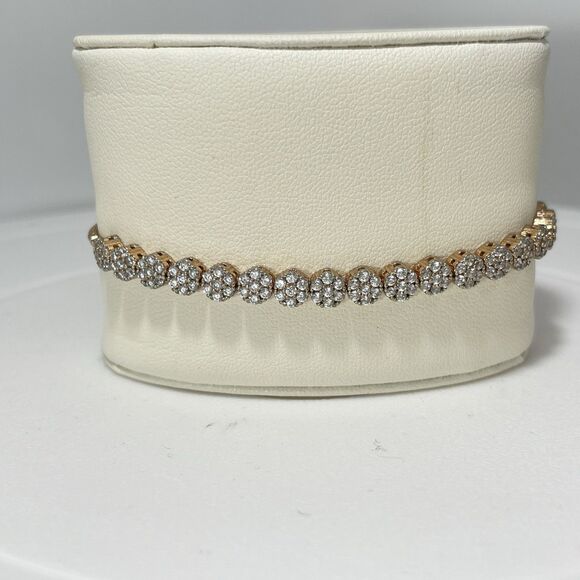 Rose Gold Tone Adjustable Slider Bracelet Clear Rhinestone Cluster 9 Inch - Picture 5 of 7